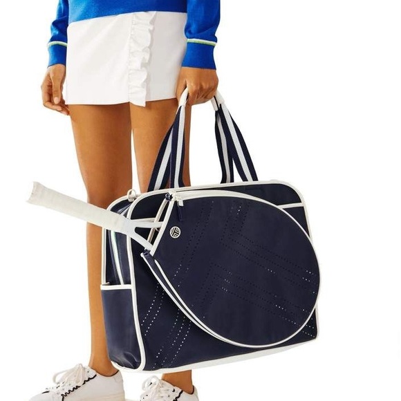 Tory Burch Handbags - Tory Burch Convertible Perforated T-Tennis Tote in Navy Blue